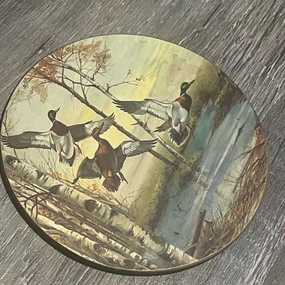 Vintage Lot of 3 - Wood Etched Ducks Birds Cork Back Coasters - Picture 3 of 5